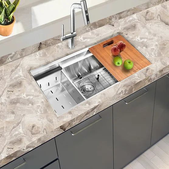 Nantucket Sink Prep Station SR-PS2-2818-16 , 28 Inch Pro Series Prep-Station Single Bowl Undermount Stainless Steel Kitchen Sink with Included Accessories