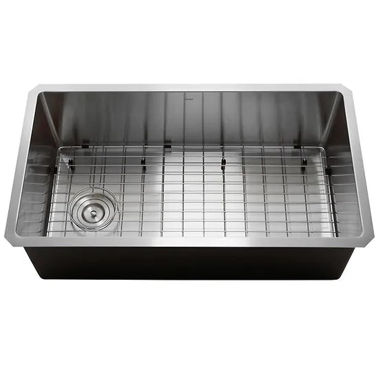 Nantucket Sink Pro Series SR3218-OSD , 32 Inch Large Rectangle Single Bowl Undermount Small Radius Corners Stainless Steel Reversible Kitchen Sink with Offset Drain