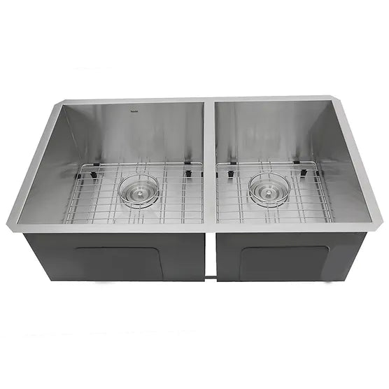 Nantucket Sink Pro Series ZR3219-OS-16 , 32 Inch Pro Series 60/40 Offset Double Bowl Undermount Zero Radius Stainless Steel Kitchen Sink