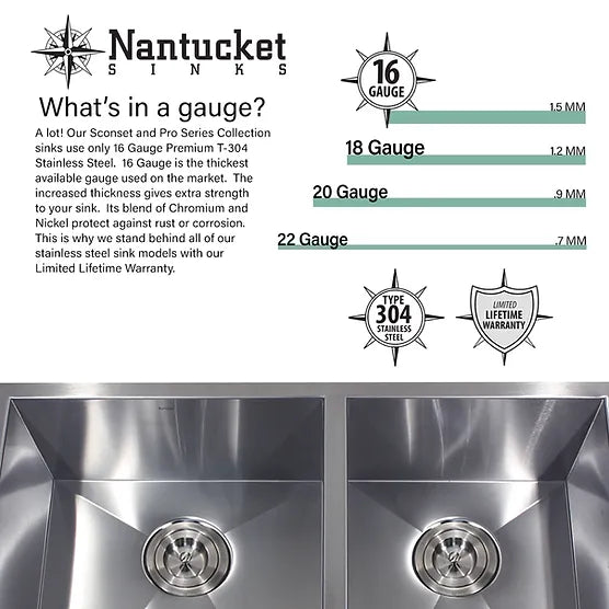 Nantucket Sink Pro Series EZApron33-9 , "Patented" Design Pro Series Single Bowl Undermount Stainless Steel Kitchen Sink with 7 Inch Apron Front