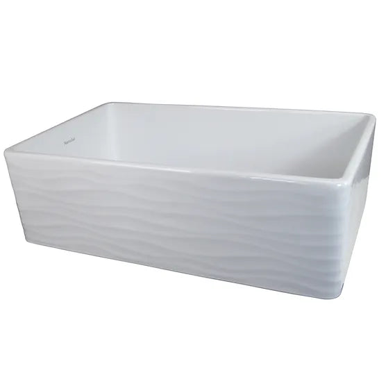 Nantucket Sink Embossed Vineyard Collection FCFS3320S-(W,MB)-Waves Nantucket Sinks' 33 Inch Farmhouse Fireclay Sink with Waves Apron