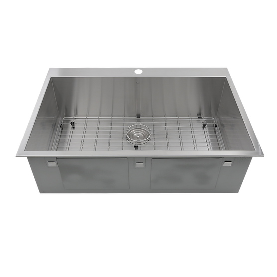 Nantucket Sink Pro Series ZR3322-S-16 , 33 Inch Large Rectangle Single Bowl Self Rimming Zero Radius Stainless Steel Drop In Kitchen Sink