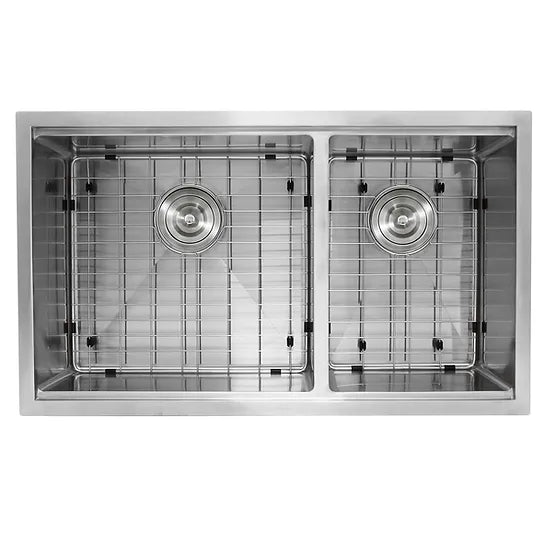 Nantucket Sink Prep Station SR-PS-3219-OS-16 , Offset Double Bowl Prep Station Small Radius Undermount Stainless Sink with Accessories