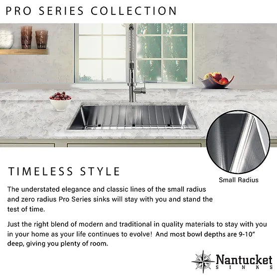 Nantucket Sink Prep Station SR-PS-3219-OS-16 , Offset Double Bowl Prep Station Small Radius Undermount Stainless Sink with Accessories