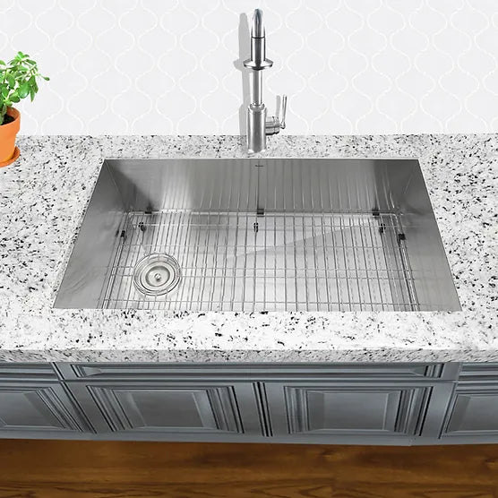 Nantucket Sink Pro Series ZR3218-OSD , 32 Inch Pro Series Large Rectangle Single Bowl Undermount Small Radius Stainless Steel Kitchen Sink, Offset Drain