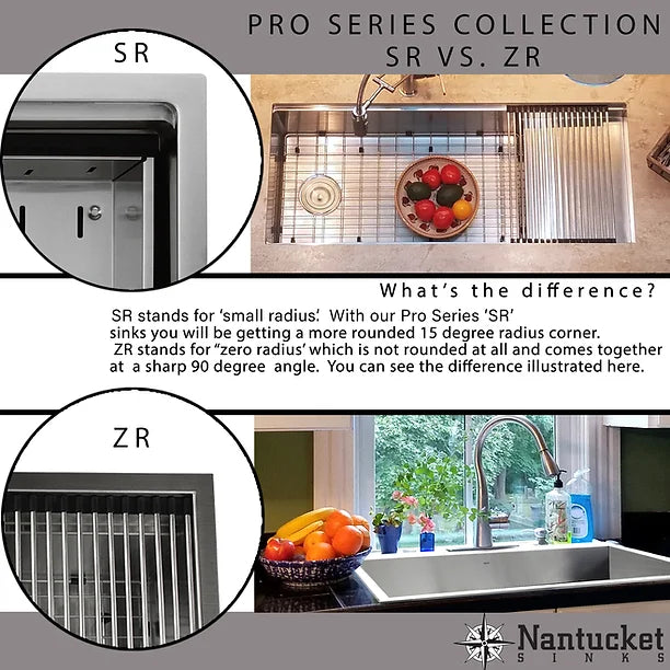 Nantucket Sink Pro Series ZR3219-16 , 32 Inch Pro Series Large Rectangle Single Bowl Undermount Zero Radius Stainless Steel Kitchen Sink