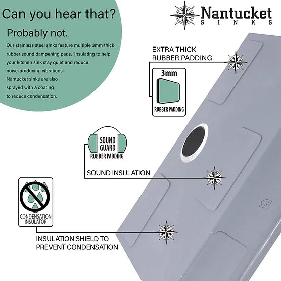 Nantucket Sink Prep Station SR-PS-3620-OSD Offset Drain Prep Station Small Radius Undermount Stainless Sink with Accessories