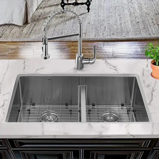 Nantucket Sink Pro Series SR3219-OS-16 Low Divide Large Rectangle Double Bowl Stainless Steel Kitchen Sink