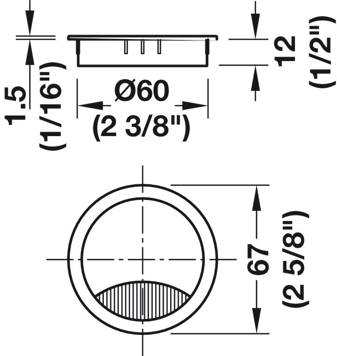 Hafele Metal Cable Grommet, Two-piece, 2-3/8"/60mm