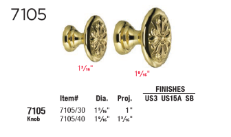 Omnia Ornate 7105 Solid Brass Cabinet Knobs & Pulls