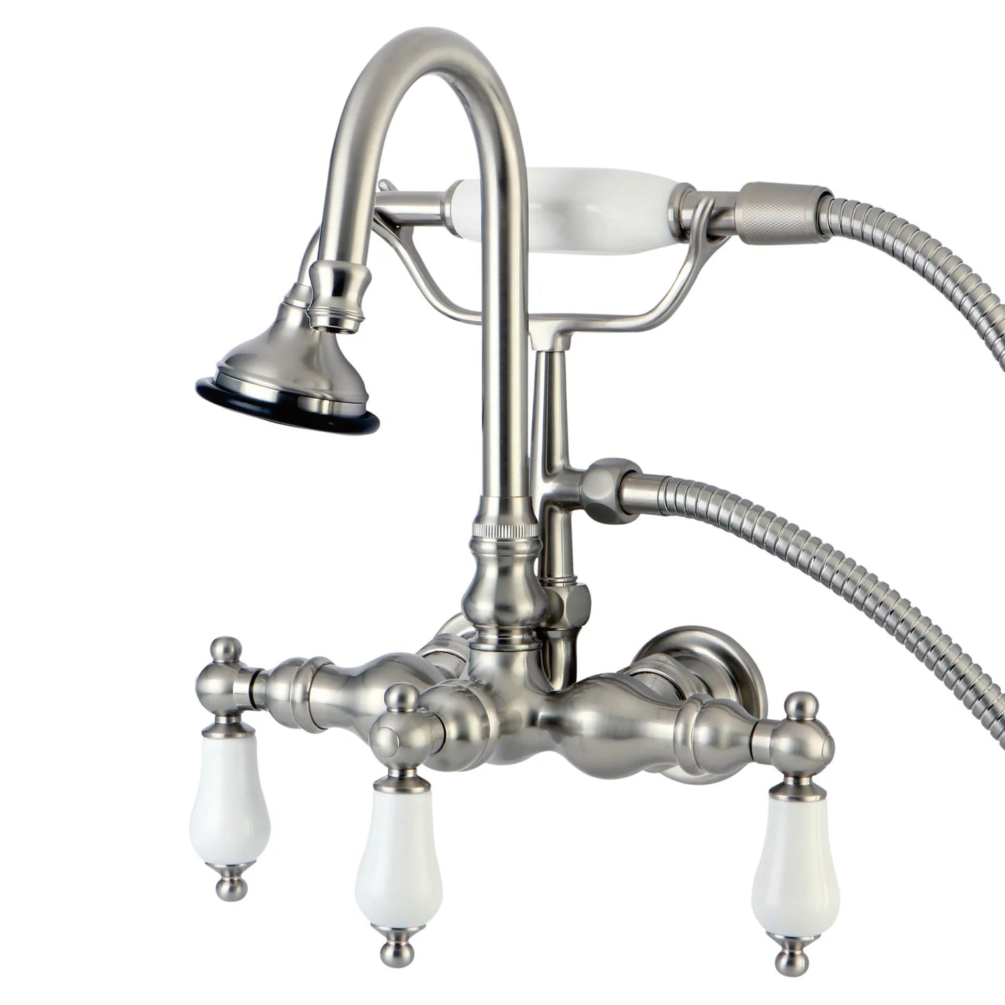 Kingston - Tub Faucets - Aqua Vintage AE11T Three-Handle 2-Hole Tub Wall Mount Clawfoot Tub Faucet with Hand Shower