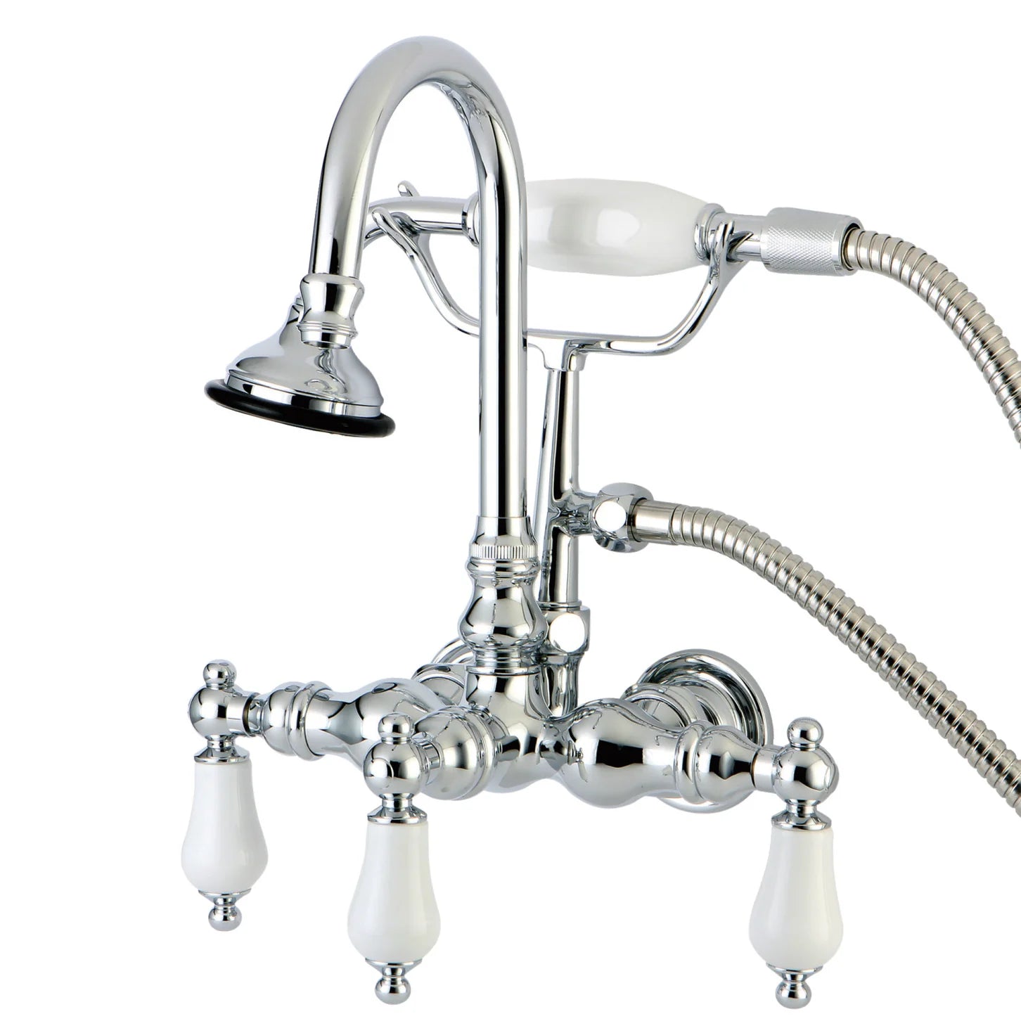Kingston - Tub Faucets - Aqua Vintage AE11T Three-Handle 2-Hole Tub Wall Mount Clawfoot Tub Faucet with Hand Shower