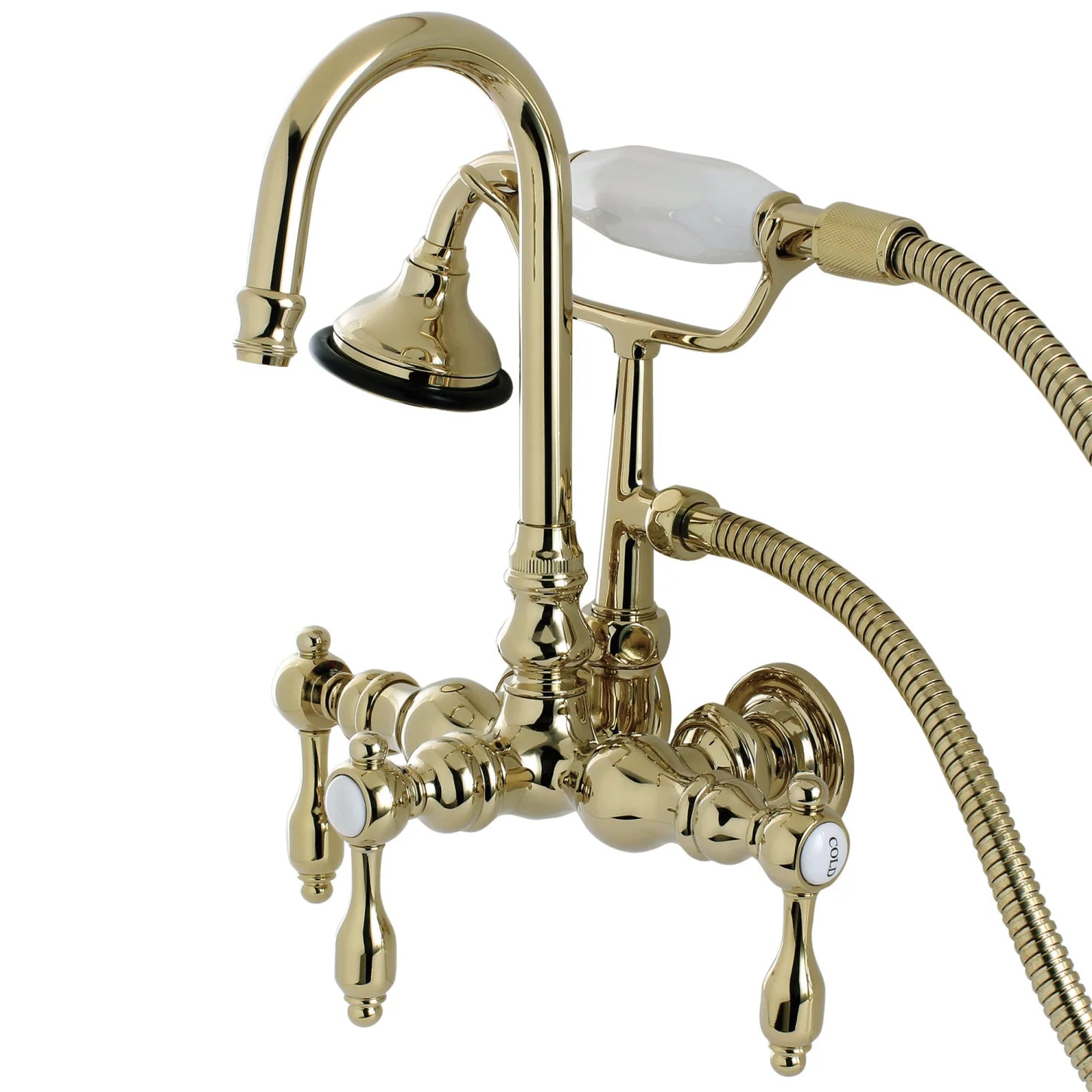 Kingston - Tub Faucets - Tudor AE7TTAL Three-Handle 2-Hole Tub Wall Mount Clawfoot Tub Faucet with Hand Shower