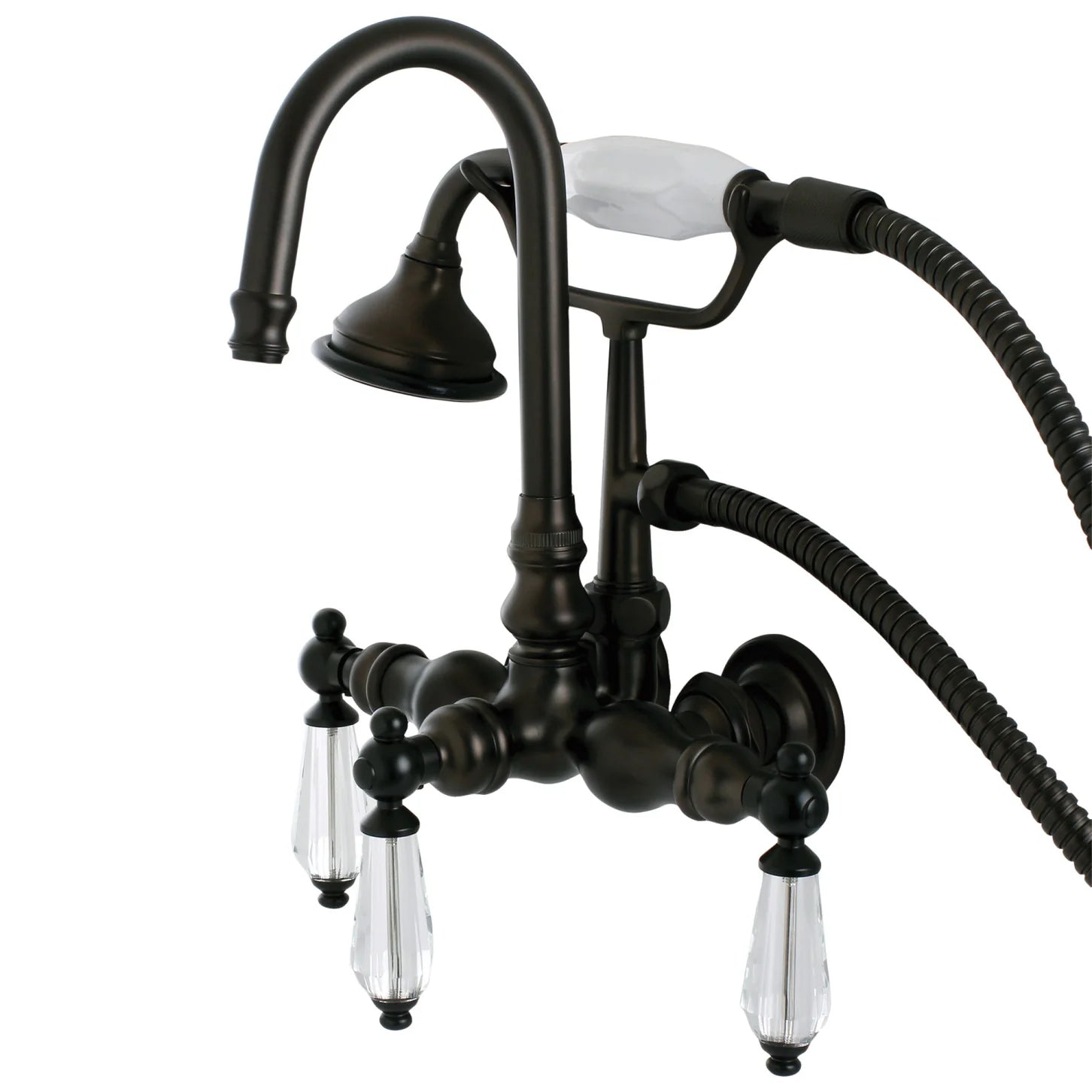 Kingston - Tub Faucets - Wilshire AE7TWLL Three-Handle 2-Hole Tub Wall Mount Clawfoot Tub Faucet with Hand Shower