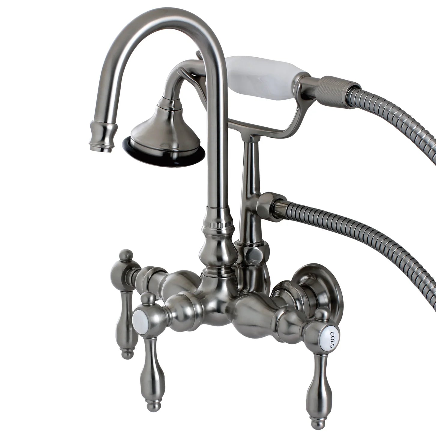 Kingston - Tub Faucets - Tudor AE7TTAL Three-Handle 2-Hole Tub Wall Mount Clawfoot Tub Faucet with Hand Shower