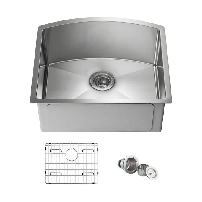 Casa Fixtures - Kitchen Sinks - 22" Handcrafted Undermount Single Bowl 16 gauge D Shape Stainless Steel Kitchen Sink (C1-22SD)