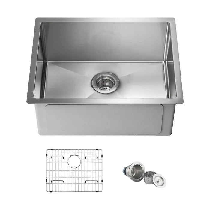Casa Fixtures - Kitchen Sinks - 23" Handcrafted Undermount Single Bowl 16 gauge Stainless Steel Kitchen Sink (C1-23S)