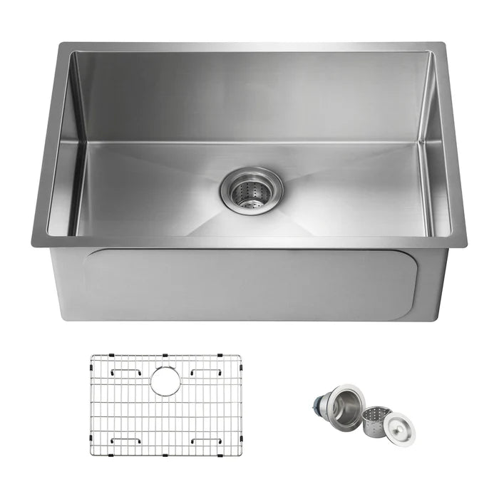 Casa Fixtures - Kitchen Sinks - 28" Handcrafted Undermount Single Bowl 16 gauge Stainless Steel Kitchen Sink (C1-28S)