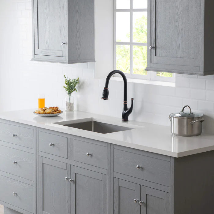 Casa Fixtures - Kitchen Sinks - 28" Handcrafted Undermount Single Bowl 16 gauge Stainless Steel Kitchen Sink (C1-28S)