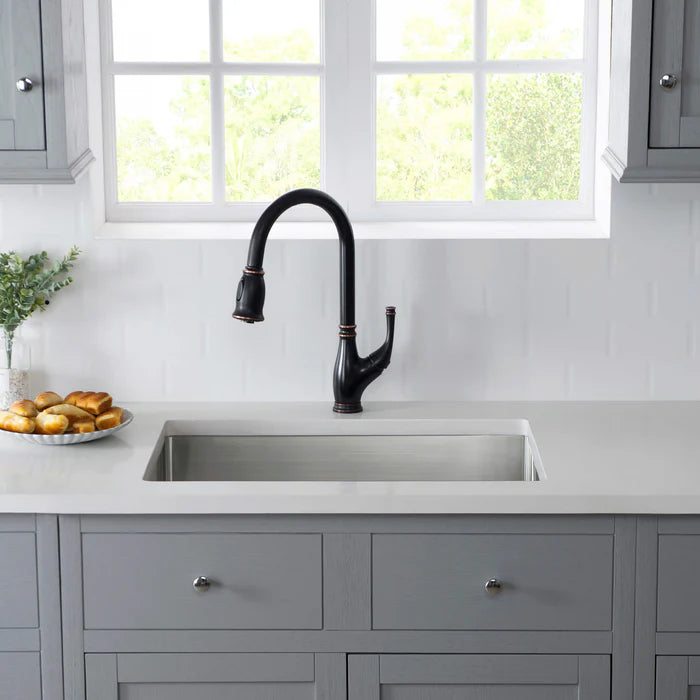 Casa Fixtures - Kitchen Sinks - 28" Handcrafted Undermount Single Bowl 16 gauge Stainless Steel Kitchen Sink (C1-28S)
