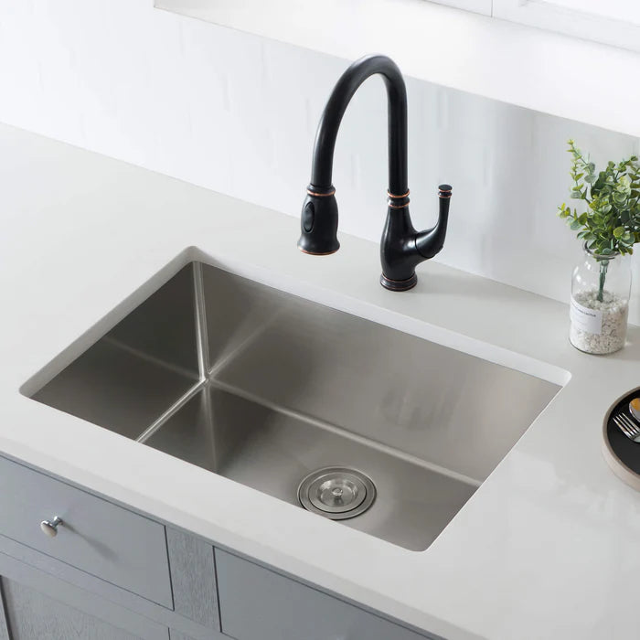 Casa Fixtures - Kitchen Sinks - 28" Handcrafted Undermount Single Bowl 16 gauge Stainless Steel Kitchen Sink (C1-28S)