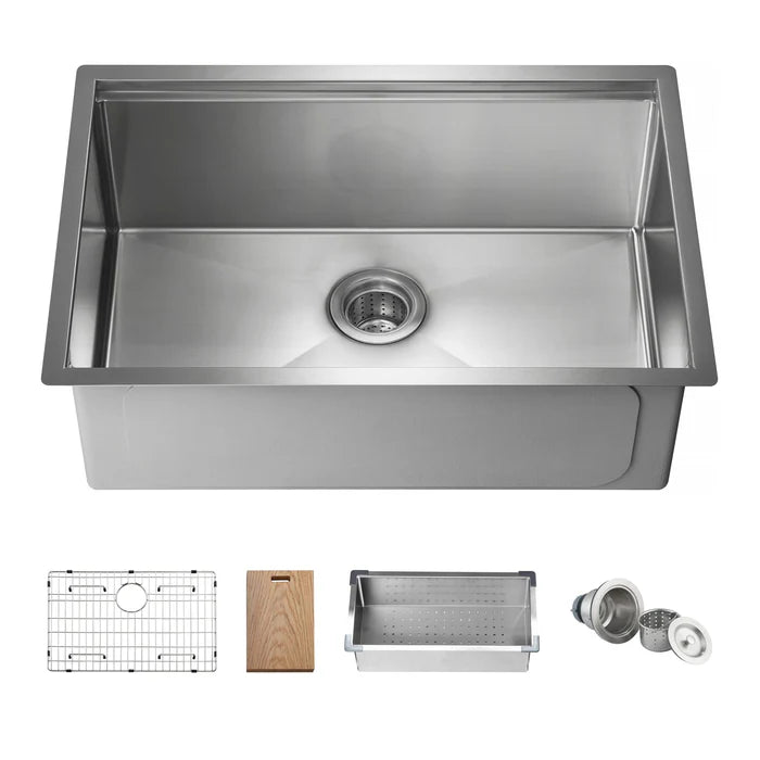 Casa Fixtures - Kitchen Sinks - 28" Undermount Single Bowl Stainless Steel Workstation Sink (C1-28ST)