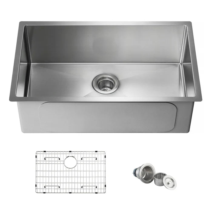 Casa Fixtures - Kitchen Sinks - 30" Handcrafted Undermount Single Bowl 16 gauge Stainless Steel Kitchen Sink (C1-30S)