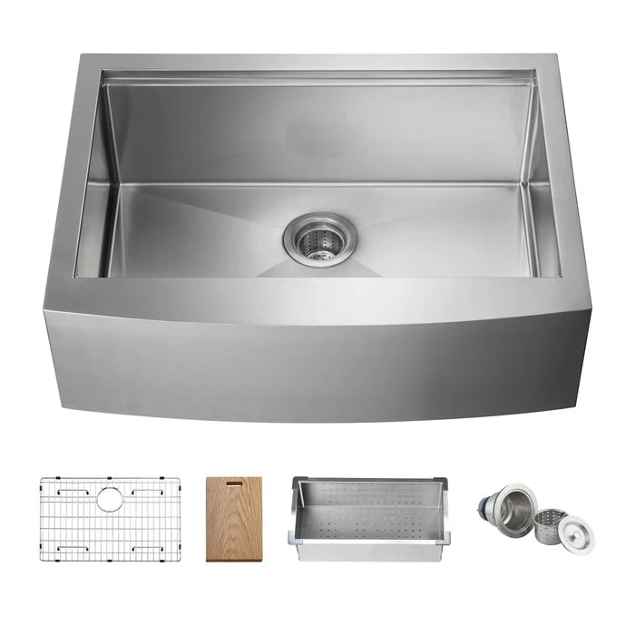 Casa Fixtures - Kitchen Sinks - 30" Farmhouse Apron Single Bowl Stainless Steel Workstation Kitchen Sink (C1-30SFT)