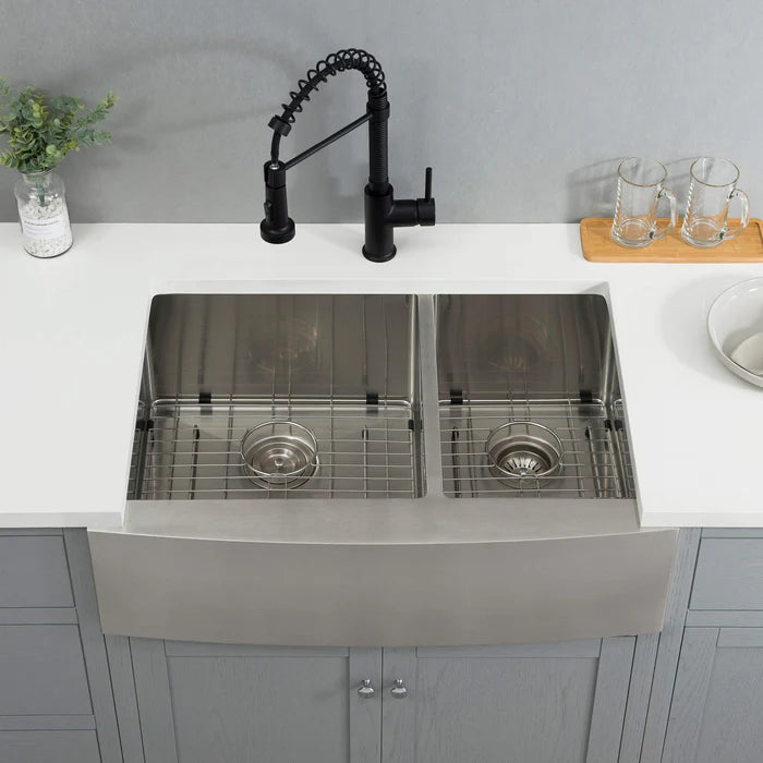 Casa Fixtures - Kitchen Sinks - 33" Handcrafted Farmhouse Apron Double Bowl Stainless Steel Kitchen Sink (C1-33DF)