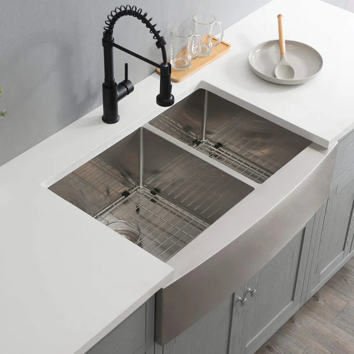 Casa Fixtures - Kitchen Sinks - 33" Handcrafted Farmhouse Apron Double Bowl Stainless Steel Kitchen Sink (C1-33DF)