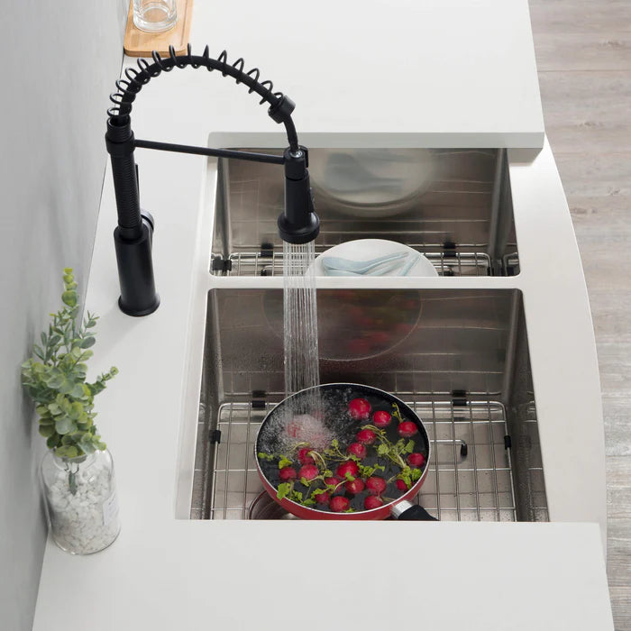 Casa Fixtures - Kitchen Sinks - 33" Handcrafted Farmhouse Apron Double Bowl Stainless Steel Kitchen Sink (C1-33DF)