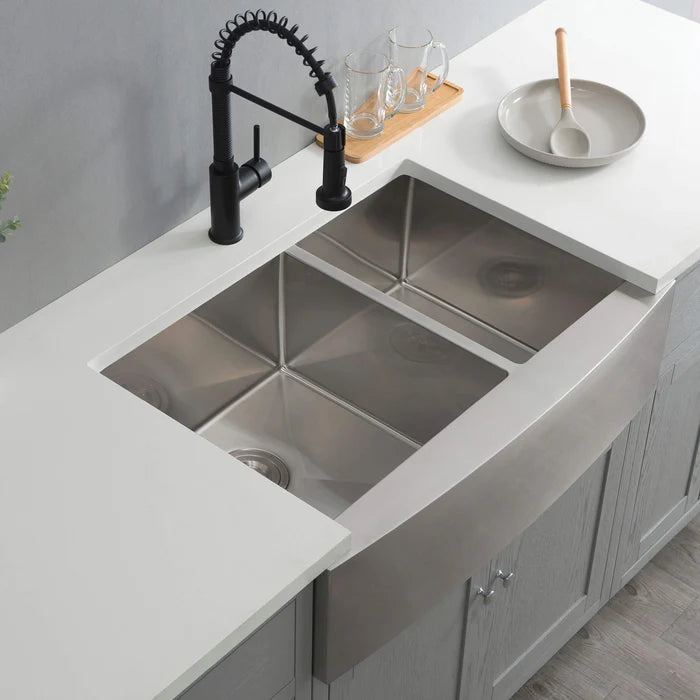 Casa Fixtures - Kitchen Sinks - 33" Handcrafted Farmhouse Apron Double Bowl Stainless Steel Kitchen Sink (C1-33DF)