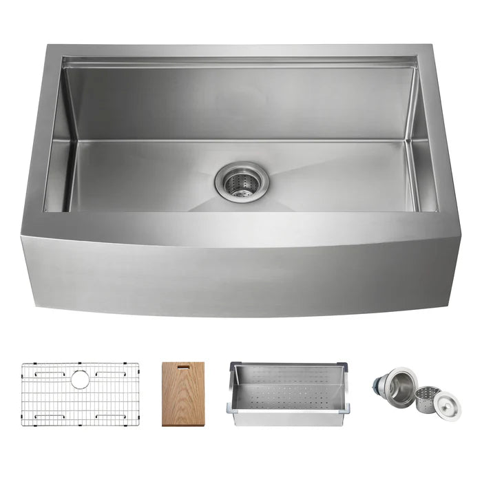 Casa Fixtures - Kitchen Sinks - 33" Farmhouse Apron Single Bowl Stainless Steel Workstation Kitchen Sink (C1-33SFT)