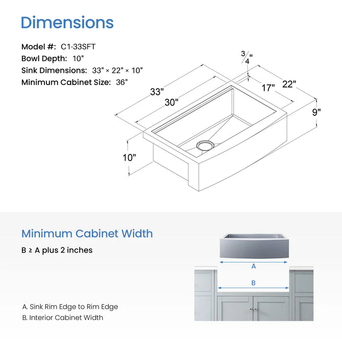Casa Fixtures - Kitchen Sinks - 33" Farmhouse Apron Single Bowl Stainless Steel Workstation Kitchen Sink (C1-33SFT)