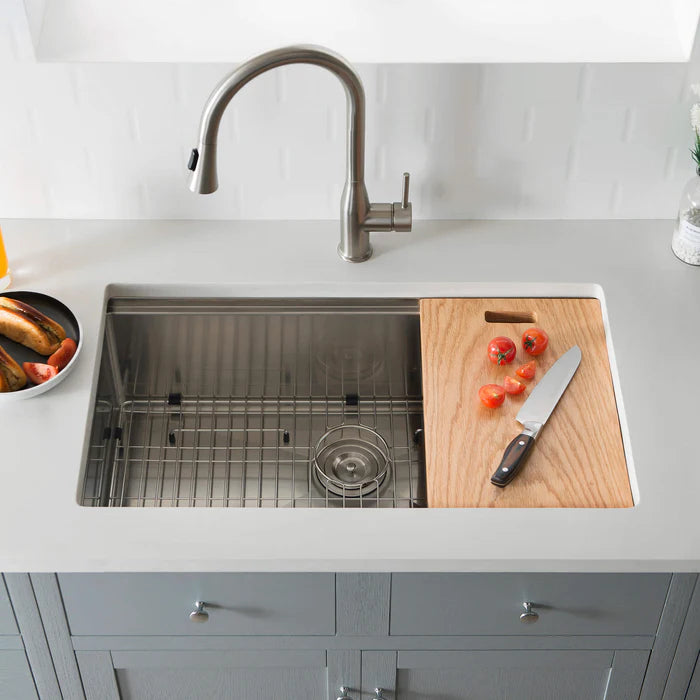 Casa Fixtures - Kitchen Sinks - 33" Undermount Single Bowl Stainless Steel Workstation Sink (C1-33ST)