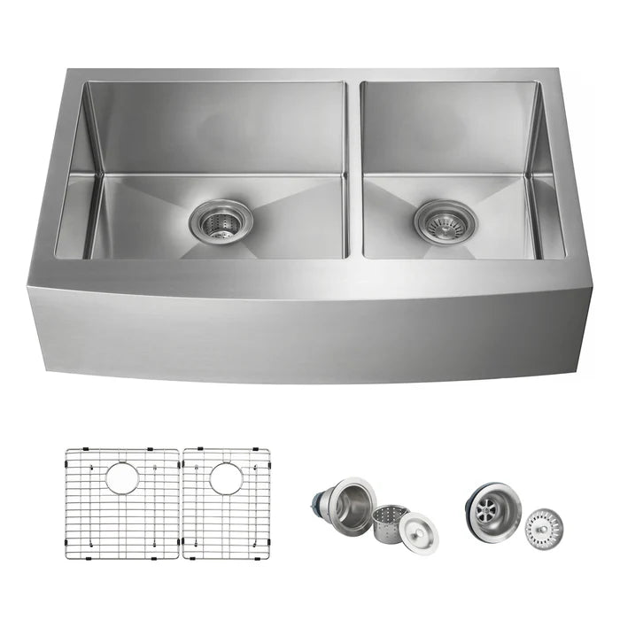 Casa Fixtures - Kitchen Sinks - 36" Handcrafted Farmhouse Apron Double Bowl Stainless Steel Kitchen Sink (C1-36DF)