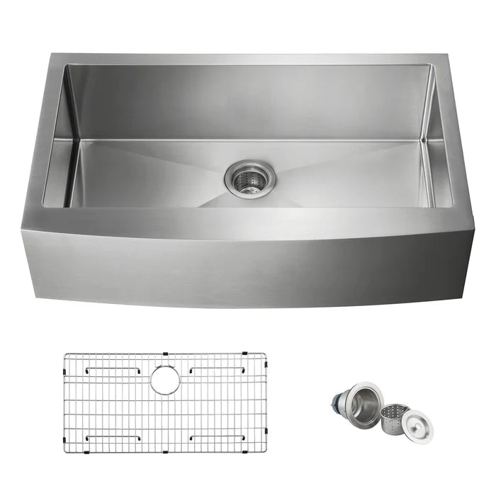 Casa Fixtures - Kitchen Sinks - 36" Handcrafted Farmhouse Apron Single Bowl Stainless Steel Kitchen Sink (C1-36SF)