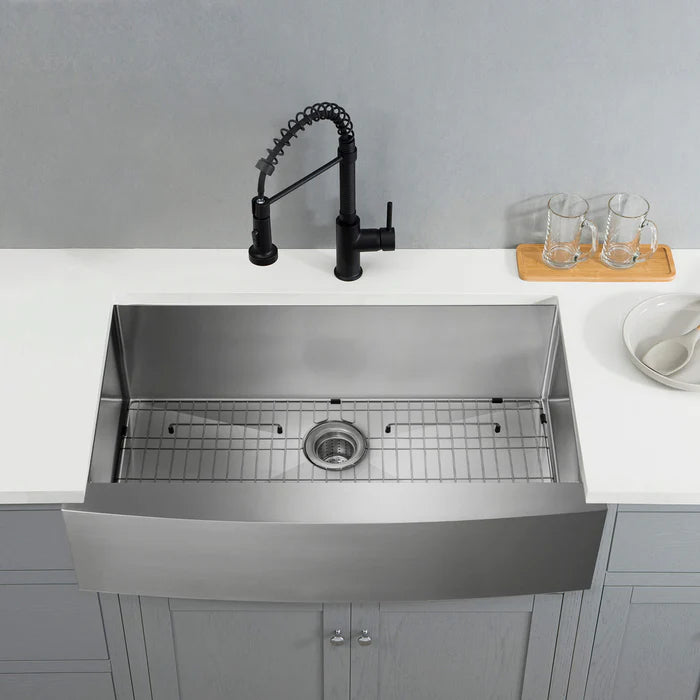 Casa Fixtures - Kitchen Sinks - 36" Handcrafted Farmhouse Apron Single Bowl Stainless Steel Kitchen Sink (C1-36SF)