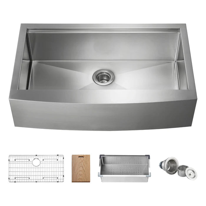 Casa Fixtures - Kitchen Sinks - 36" Farmhouse Apron Single Bowl Stainless Steel Workstation Kitchen Sink (C1-36SFT)