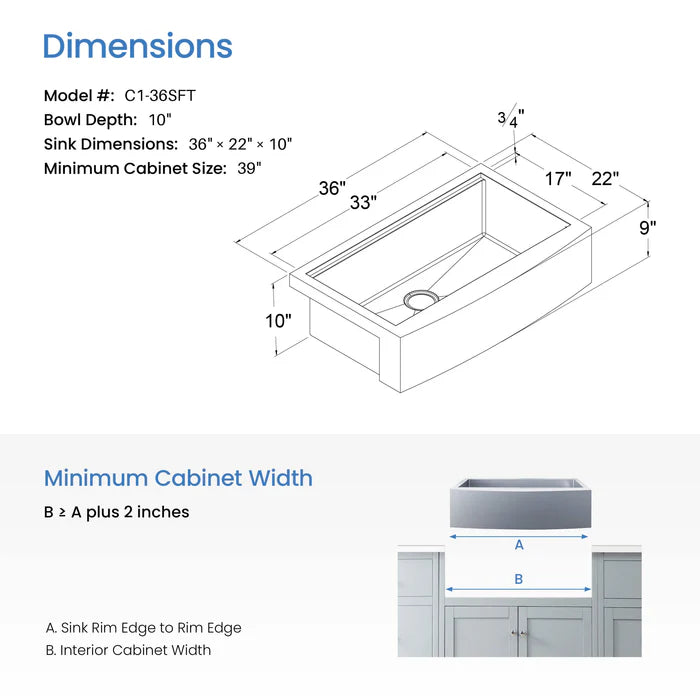 Casa Fixtures - Kitchen Sinks - 36" Farmhouse Apron Single Bowl Stainless Steel Workstation Kitchen Sink (C1-36SFT)