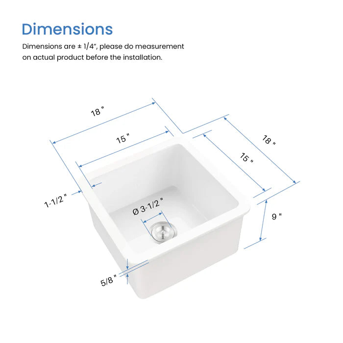 Casa Fixtures - Kitchen Sinks - Nova 18" Fireclay Single Bowl Kitchen Drop-In/Undermount Sink (C2-18SQ)