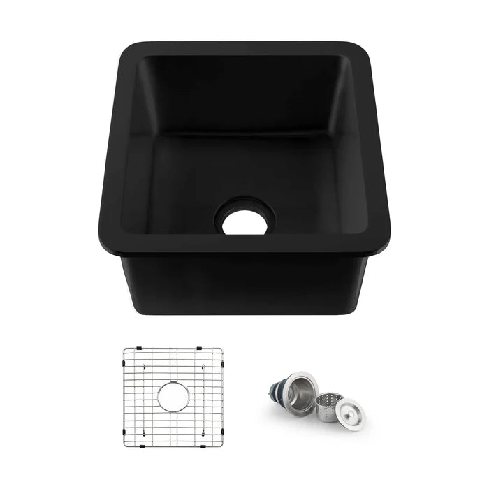 Casa Fixtures - Kitchen Sinks - Nova 18" Matte Black Fireclay Single Bowl Kitchen Drop-In/Undermount Sink (C2-18SQMB)