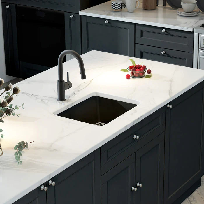 Casa Fixtures - Kitchen Sinks - Nova 18" Matte Black Fireclay Single Bowl Kitchen Drop-In/Undermount Sink (C2-18SQMB)