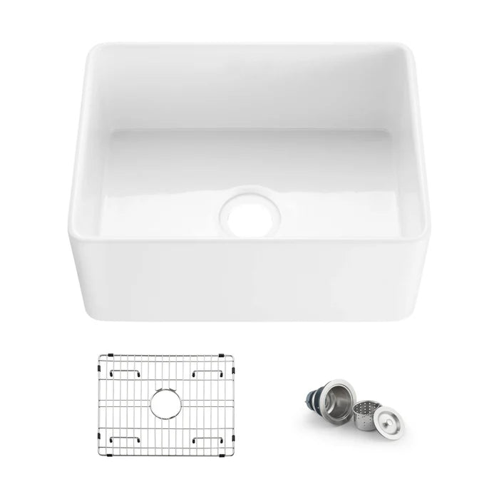Casa Fixtures - Kitchen Sinks - Nova 24" Fireclay Single Bowl Kitchen Farmhouse Sink (C2-24SF)