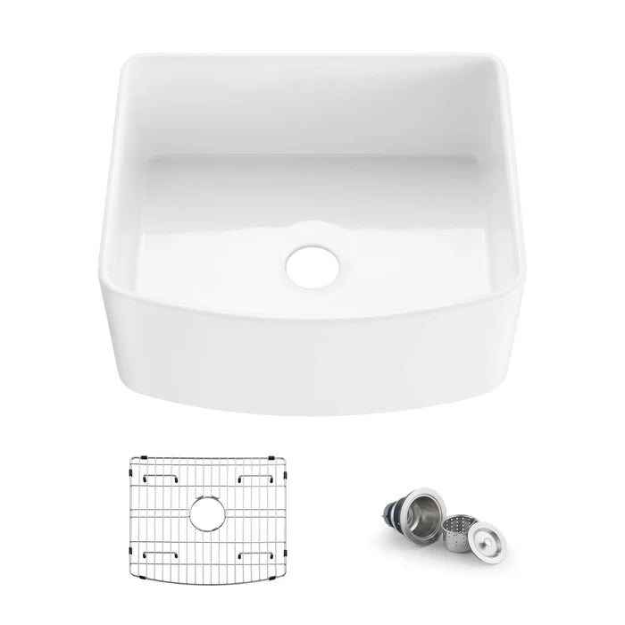 Casa Fixtures - Kitchen Sinks - Nova 24" Curved Apron Front Fireclay Farmhouse Kitchen Sink (C2-24SFC)