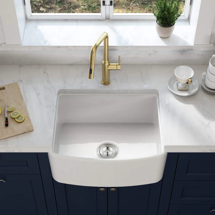 Casa Fixtures - Kitchen Sinks - Nova 24" Curved Apron Front Fireclay Farmhouse Kitchen Sink (C2-24SFC)