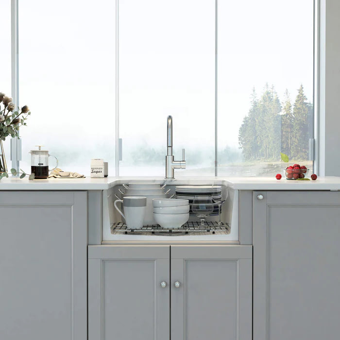 Casa Fixtures - Kitchen Sinks - Nova 24" Curved Apron Front Fireclay Farmhouse Kitchen Sink (C2-24SFC)