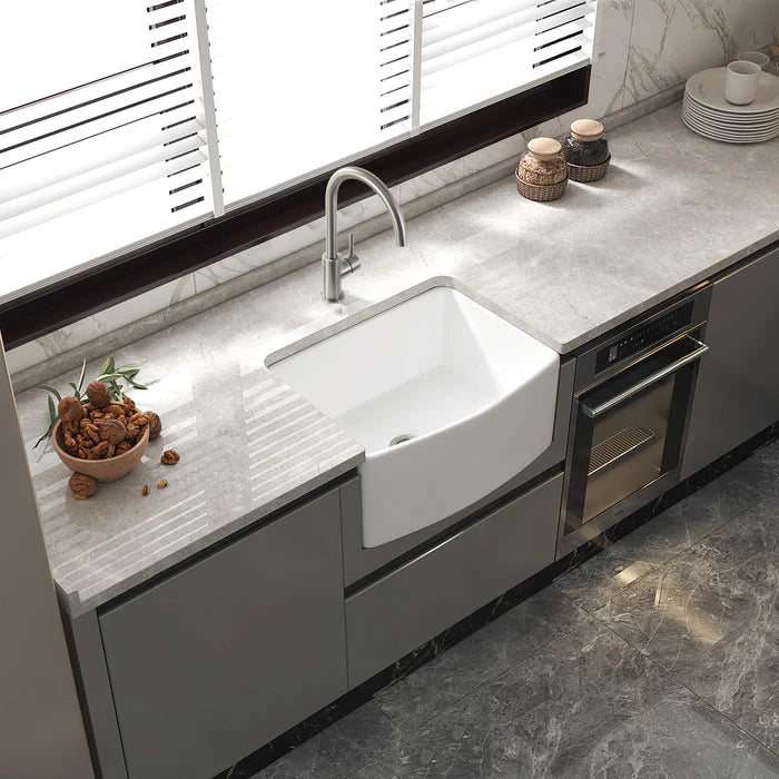 Casa Fixtures - Kitchen Sinks - Nova 24" Curved Apron Front Fireclay Farmhouse Kitchen Sink (C2-24SFC)