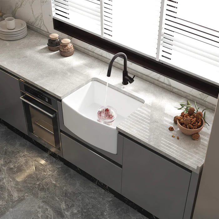 Casa Fixtures - Kitchen Sinks - Nova 24" Curved Apron Front Fireclay Farmhouse Kitchen Sink (C2-24SFC)