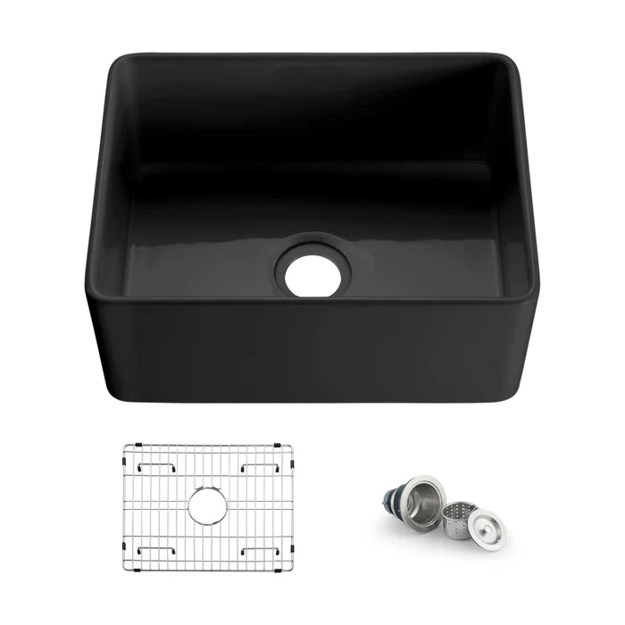 Casa Fixtures - Kitchen Sinks - Nova 24" Matte Black Fireclay Single Bowl Kitchen Farmhouse Sink (C2-24SFMB)